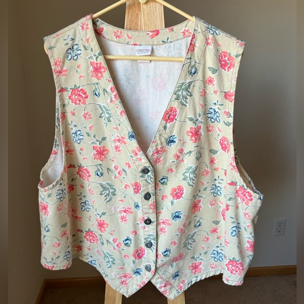 3 for $30 🎁 Cherokee Women’s Plus Vest 22W/24W 3XL 100% Cotton Vintage Floral